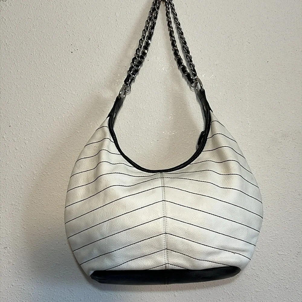 Bodhi Hobo Leather Slouchy White/ Black Shoulder Handbag
